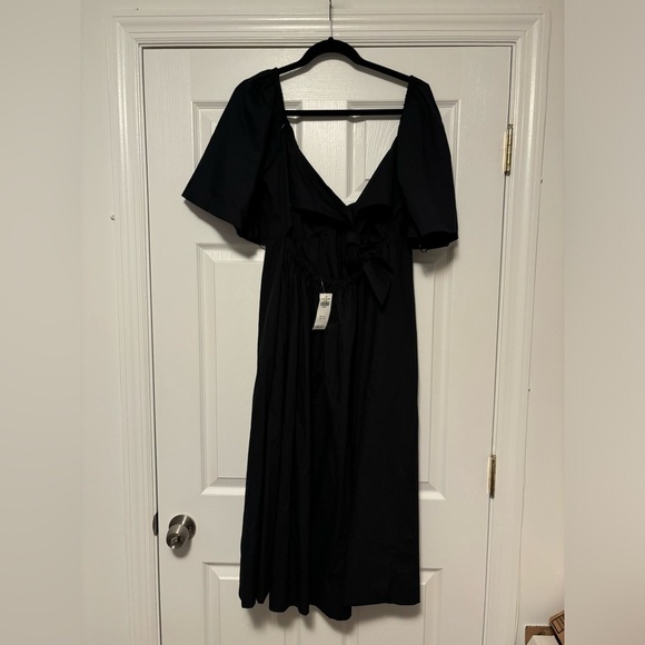 NWT Abercrombie & Fitch Womens Black Woven Sweetheart Neck Tie Back Midi Dress - Picture 7 of 7